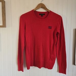 Banana Republic Bright Red Crewneck Sweater with 'ciao ciao' Embroidery